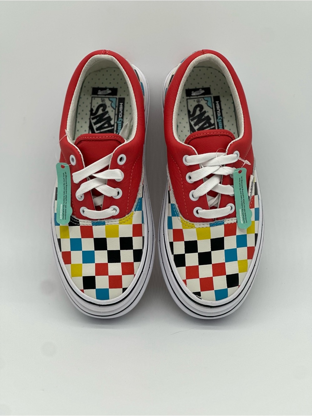 Vans Multi-Color Checkerboard and Red Low Top Sneakers - Picture 3 of 10